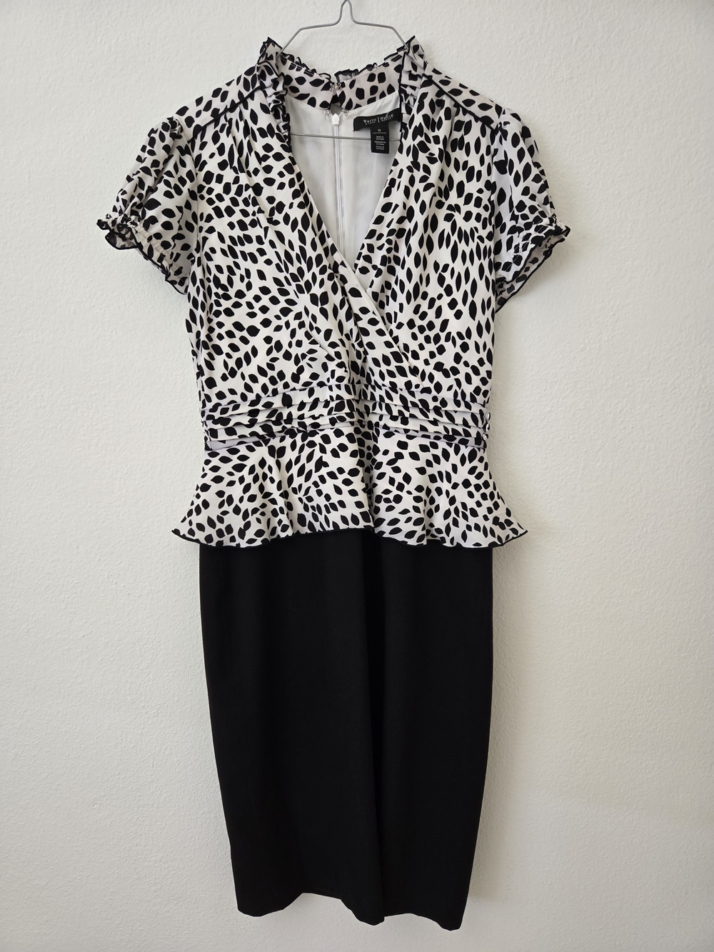 White House Black Market Peplum Dress 10 Animal Print Ruched Feminine Office